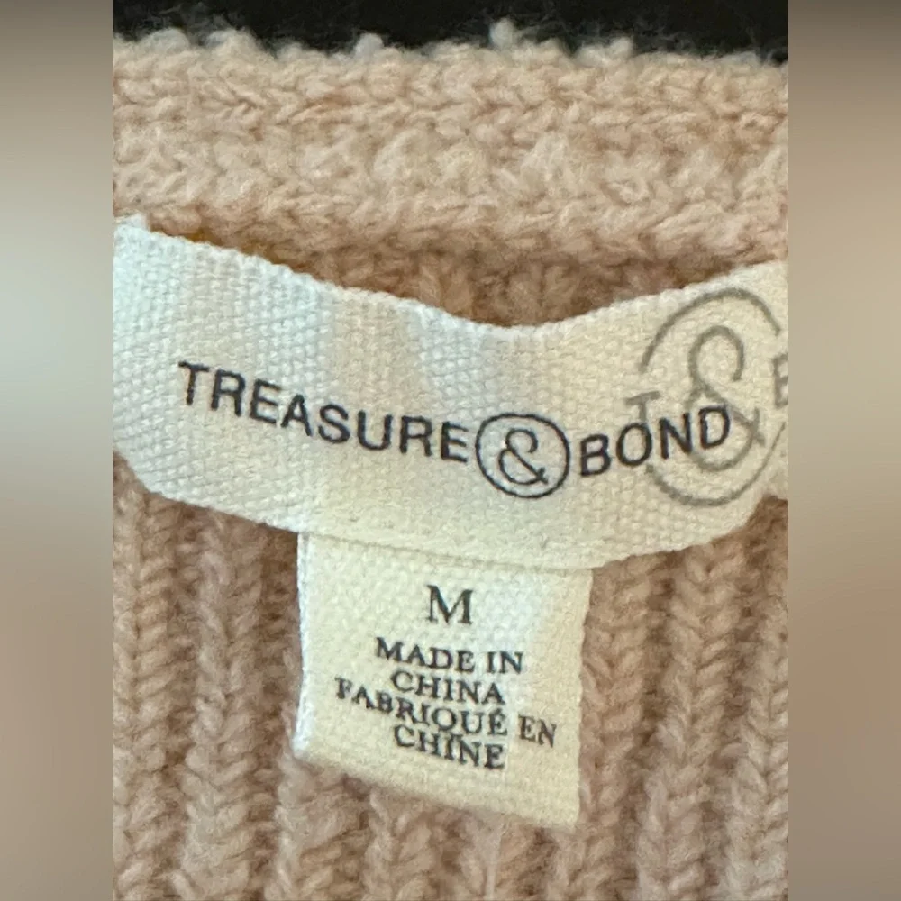 NEW Treasure & Bond Nordstrom M V-neck Pullover Sweater in Pink Ribbed knit - Picture 5 of 6